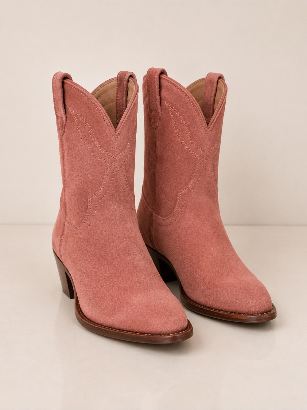 Authentic Tecovas “Lucy” Pink Suede Cowboy Boots – Size 7.5B